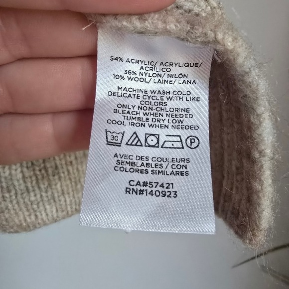 LOFT Beige Mock Neck Wool Ribbed Sleeveless Sweater Vest One Size Large Preppy - Picture 10 of 11